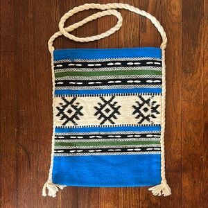 Vintage Greek Woven Wool Blue and Green Crossbody Bag
